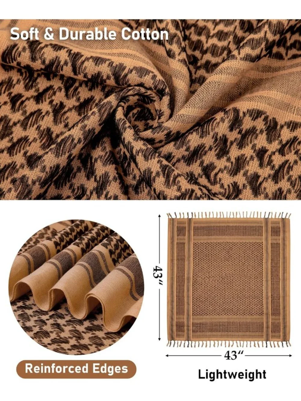 Tactical Desert Shemagh Scarf | Lightweight Cotton Keffiyeh Wrap for Men & Women